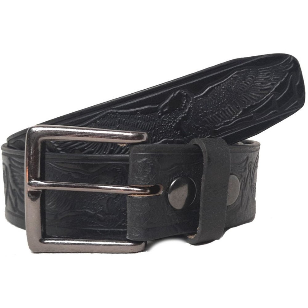 GENUINE COWHIDE LEATHER EAGLE OVAL EMBOSSED BELT 40MM BLACK #1040